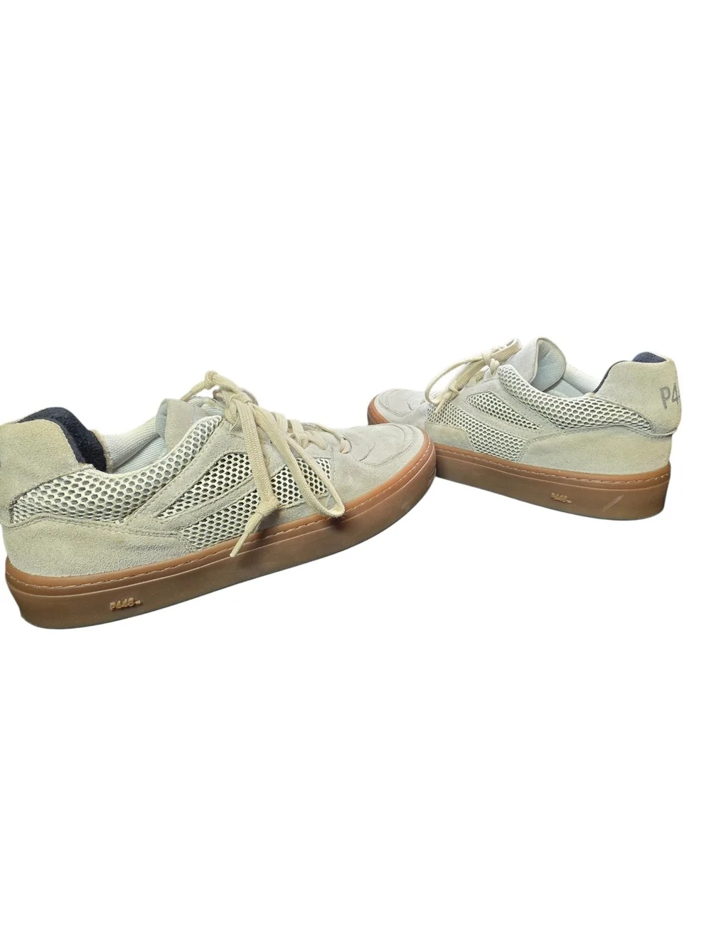 P448 Monza Sand Mesh Suede Low Top Sneakers Beige Tan Gum Sole EUC Size 40